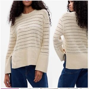GAP Split Hem Crochet Women's Textured Cream Sweater